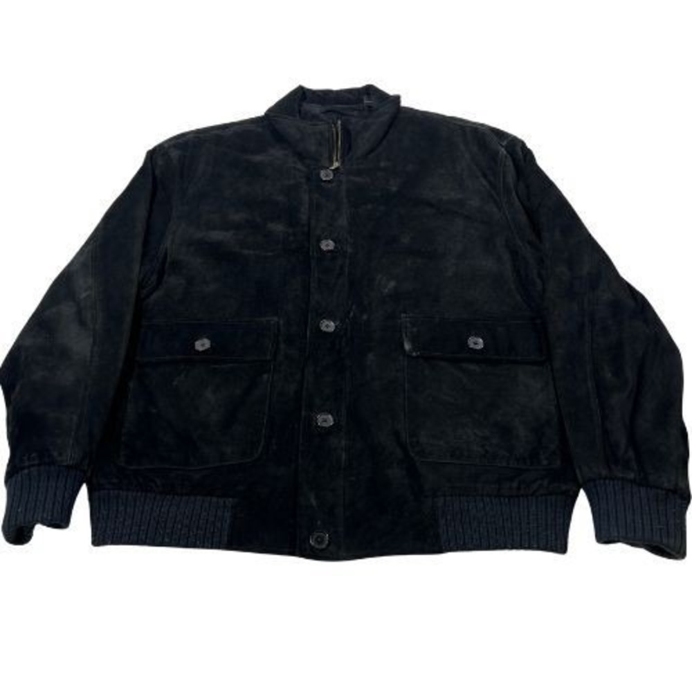 Roundtree and Yorke Jacket Mens XL Black Leather Full Zip Moto Biker Bomber